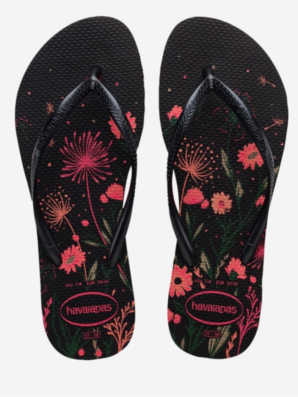 Havaianas Slim Organic Floral Flip Flops – Black Floral – Size 11/12 🌺